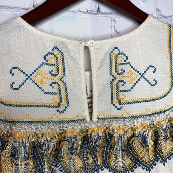 Leon Max Embroidered Cotton Boho Ruffle Sleeveless Artsy Top M - Picture 8 of 12